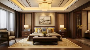 中式典雅卧室室内精致场景