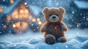 雪中泰迪熊的温馨冬日