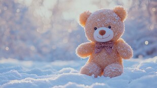 雪地中的可爱小熊玩偶