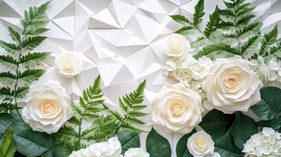 白色花卉绿植几何背景墙