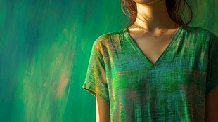 身着绿衣的优雅女性身影