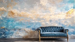 蓝调沙发搭配梦幻背景墙