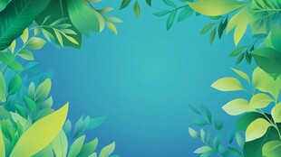 清新绿叶环绕蓝色背景