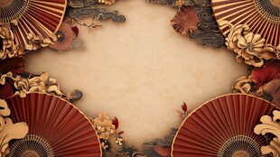 中式古典折扇花卉边框背景