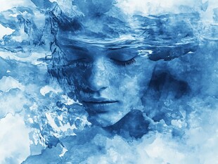 水下梦幻蓝调女性水彩影像