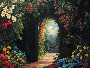 梦幻花卉拱门花园美景
