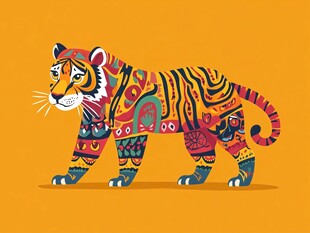 彩色花纹老虎插画图案
