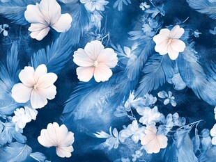蓝底白花羽毛精美图案