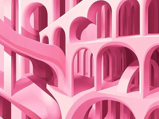 梦幻粉色拱形建筑景观
