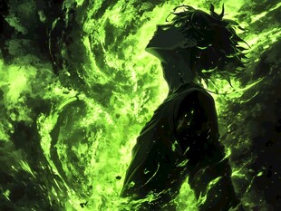 绿光环绕的动漫人物剪影