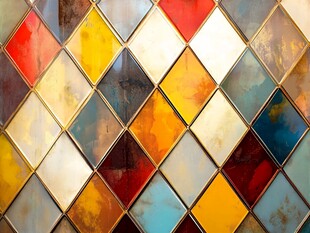 多彩菱形瓷砖墙面艺术