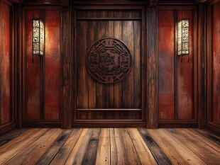 中式复古木门室内场景