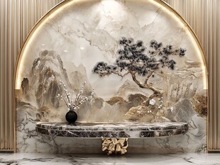 中式山水意境大理石玄关