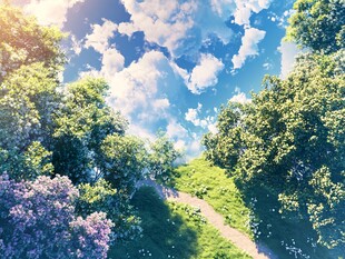 梦幻林间小道与蓝天白云