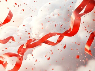 空中飘舞的红绸与碎纸