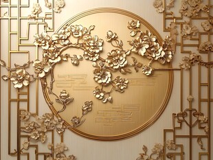 中式金雕梅花墙面装饰