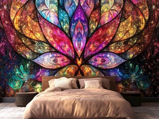 梦幻绚丽花朵主题卧室墙