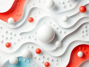 红白立体波浪球体图案