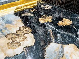 中式荷花大理石地面装饰