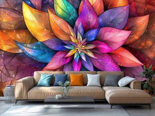 绚丽花卉壁画装饰的客厅