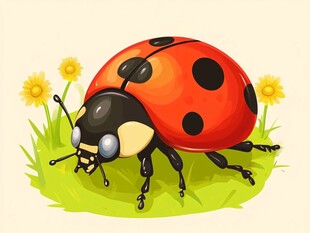 可爱瓢虫在草地花丛中