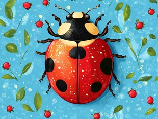 蓝色背景上的红瓢虫插画