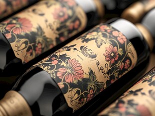 复古花卉图案葡萄酒瓶
