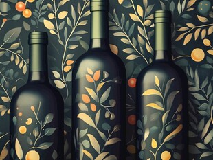 复古风酒瓶与植物图案
