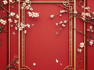 红墙金框下的烂漫花枝