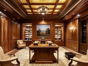 豪华木质书房优雅办公空间