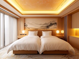 中式雅致双床卧室空间