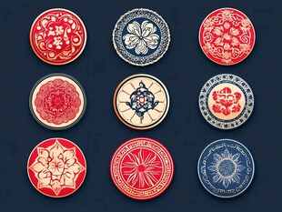 中式传统花纹圆形图案集合