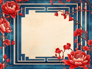 中式花卉边框古风背景图