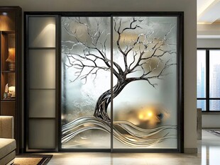 艺术玻璃推拉门 独特树纹