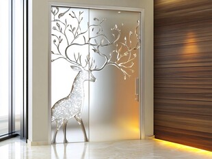 鹿影雕花玻璃移门设计