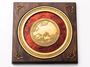 木质金红装饰圆盘摆件