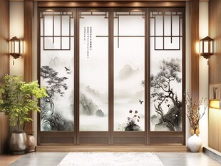 中式山水意境屏风门