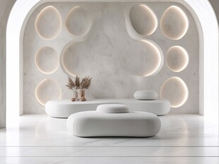 极简风弧形墙下的舒适空间