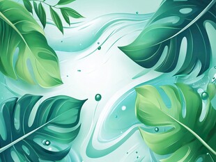 清新绿叶与水波背景图