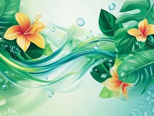 夏日花卉绿叶灵动背景图