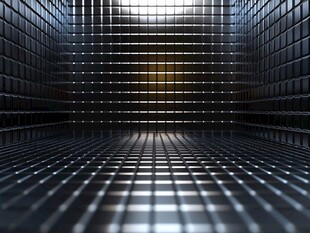 黑暗方格空间内的神秘光影