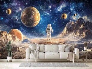 宇航员漫步奇幻星空世界