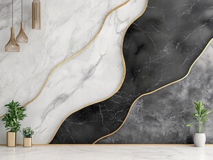 大理石墙饰与绿植室内景