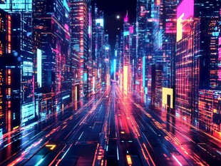 霓虹闪烁的未来科幻都市