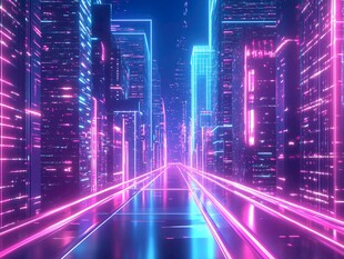 霓虹闪烁的未来都市夜景