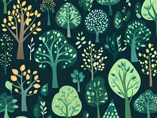 森林树木手绘风无缝图案