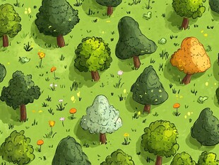 卡通风格的森林绿植场景
