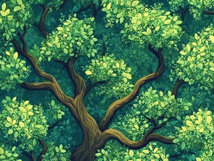 繁茂大树的清新森林图景