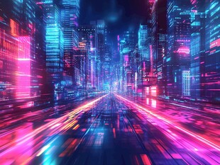 未来都市霓虹夜景