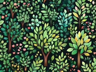 森林绿植花卉无缝图案